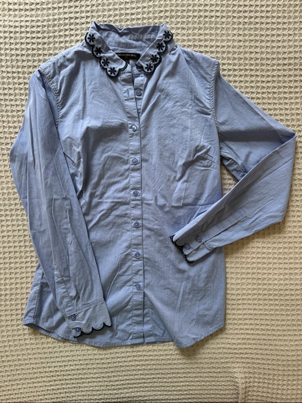 Banana Republic Light Blue Button-Down Shirt with Embroidered Collar